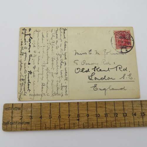 1910 Postcard with 10 Pfennig Deutsches Reich stamp sent from Heidelberg, Germany to London, England