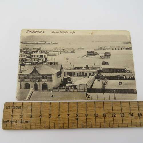 Antique postcard of Swakopmund, Keiser Wilhelmstrasse - Hotel Keiserhof visible - Middle fold