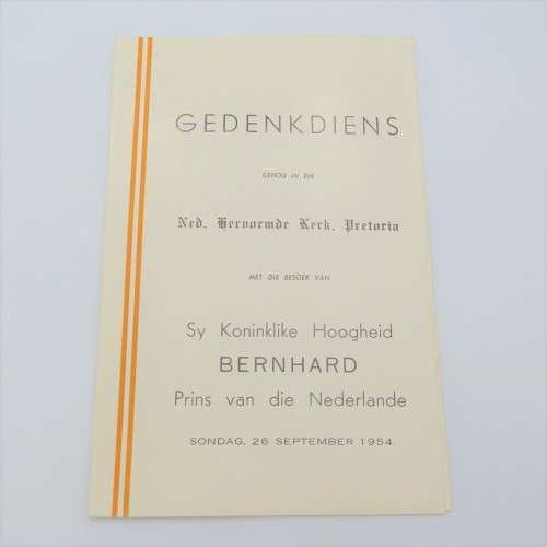 1954 Memorial Service Program - Ned Hervormde Kerk Pretoria