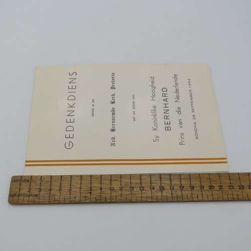 1954 Memorial Service Program - Ned Hervormde Kerk Pretoria