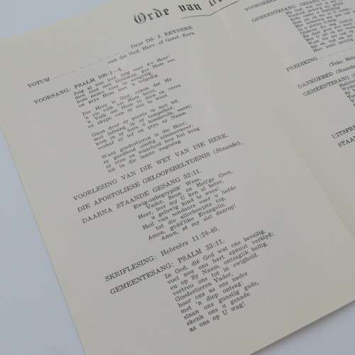 1954 Memorial Service Program - Ned Hervormde Kerk Pretoria