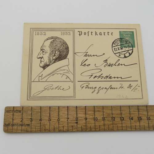 1932 Postcard with pre-printed Deutsches Reich stamp - Goethe Centenary 1932 - Posted in Potsdam