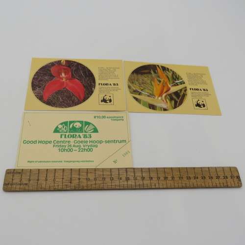 Flora 1983 admittance ticket plus 2 flower postcards - Ticket and postcards unused