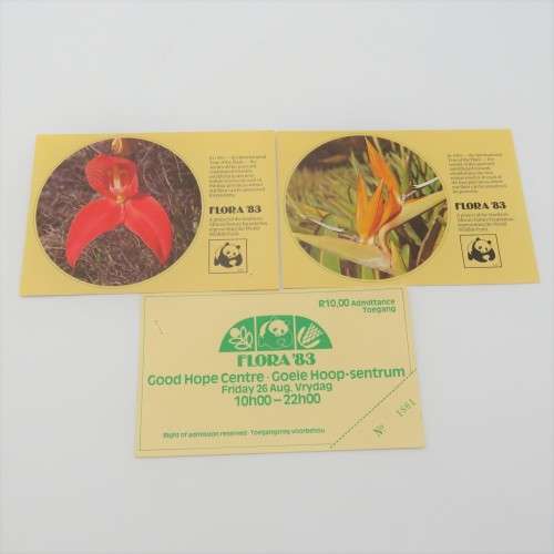 Flora 1983 admittance ticket plus 2 flower postcards - Ticket and postcards unused
