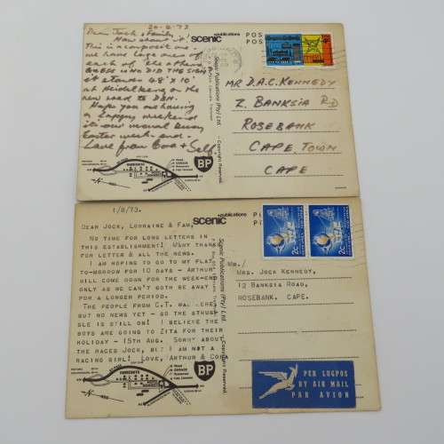 Two 1973 Motel Kennedy postcards sent from Harrismith to Rosebank, South Africa