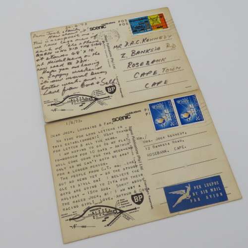 Two 1973 Motel Kennedy postcards sent from Harrismith to Rosebank, South Africa