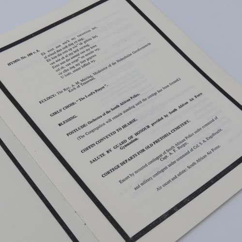 1958 State Funeral Programme booklet of the late Prime Minister J.G Strijdom