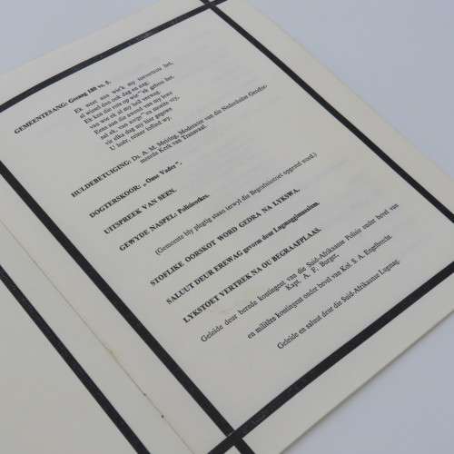 1958 State Funeral Programme booklet of the late Prime Minister J.G Strijdom