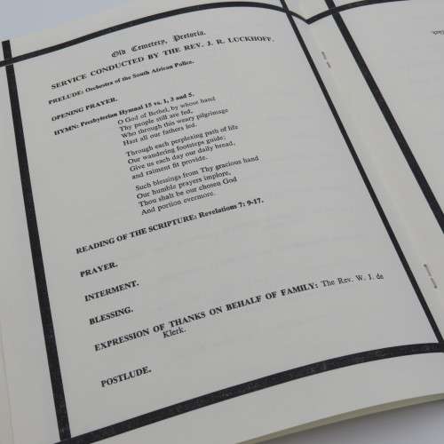 1958 State Funeral Programme booklet of the late Prime Minister J.G Strijdom