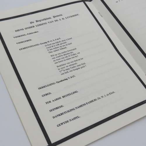 1958 State Funeral Programme booklet of the late Prime Minister J.G Strijdom