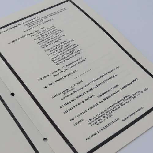 1966 State Funeral programme of late Prime Minister Dr H.F Verwoerd - Some stains