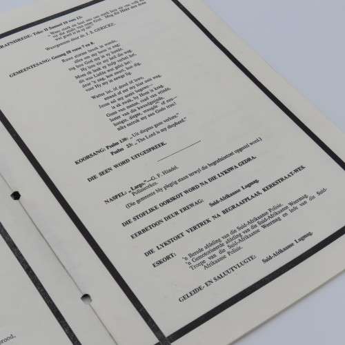 1966 State Funeral programme of late Prime Minister Dr H.F Verwoerd