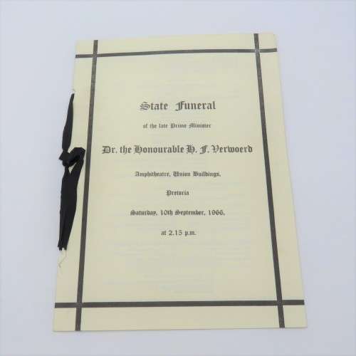 1966 State Funeral programme of late Prime Minister Dr H.F Verwoerd