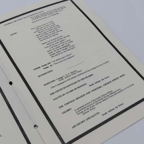 1966 State Funeral programme of late Prime Minister Dr H.F Verwoerd