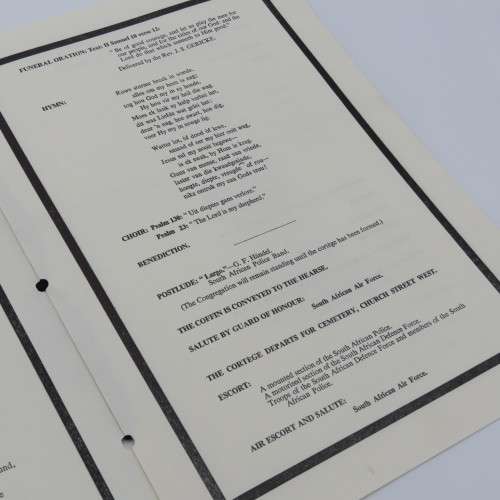 1966 State Funeral programme of late Prime Minister Dr H.F Verwoerd