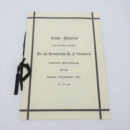1966 State Funeral programme of late Prime Minister Dr H.F Verwoerd