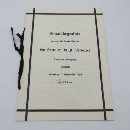 1966 State Funeral programme of late Prime Minister Dr H.F Verwoerd