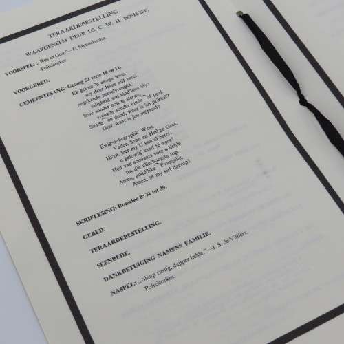 1966 State Funeral programme of late Prime Minister Dr H.F Verwoerd