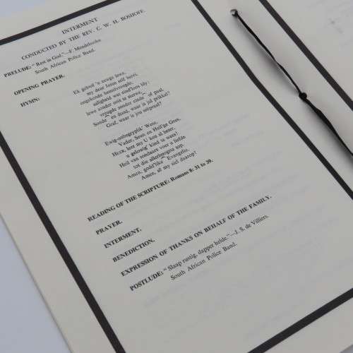 1966 State Funeral programme of late Prime Minister Dr H.F Verwoerd