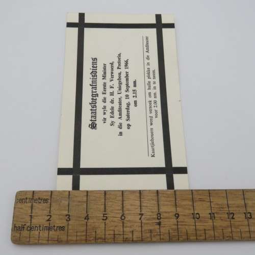 1966 Dr H.F Verwoerd state funeral admission ticket - Stamped R Jones
