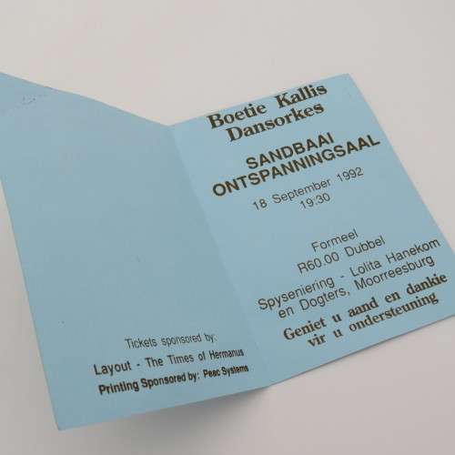 1992 SA Police Dinee Dans Hermanus ticket - Unused