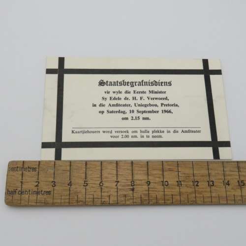 1966 Dr H.F Verwoerd State funeral admission ticket