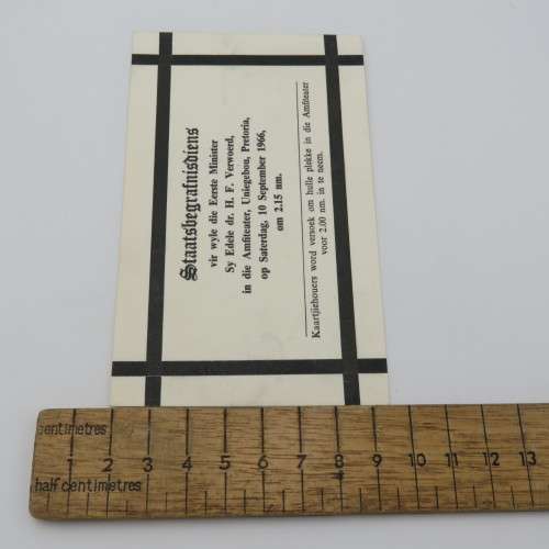 1966 Dr H.F Verwoerd State funeral admission ticket