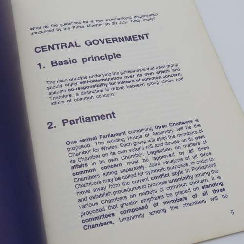 Constitutional Guidelines A new Dispensation for whites, Coloured and Indians