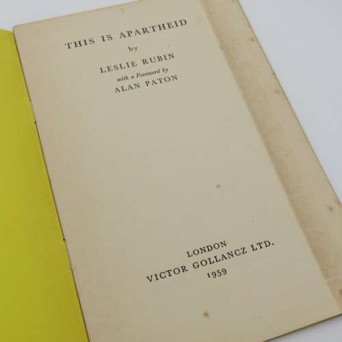 This is Apartheid by Leslie Rubin who represents the Africans of the Cape Province - 1959 edition