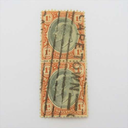 Transvaal 1 shilling vertical pair with Cape Town cancellation