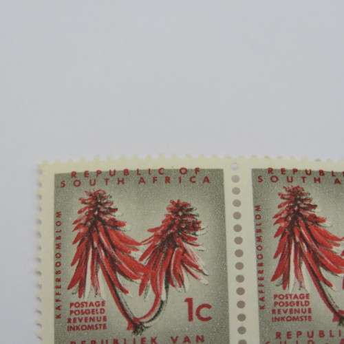 South Africa 1 c `Kafferboomblom` stamp with upward shift of the red printing