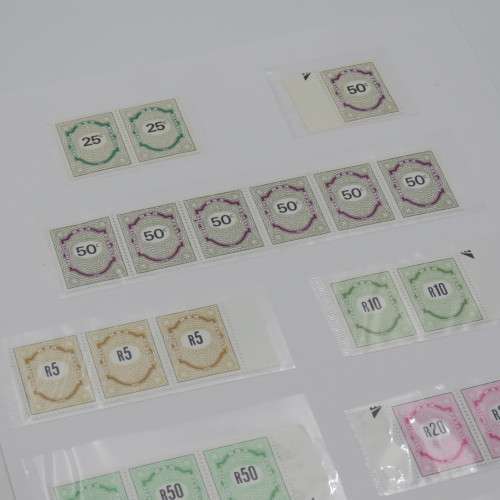 Page with vintage South African income stamps - All mint