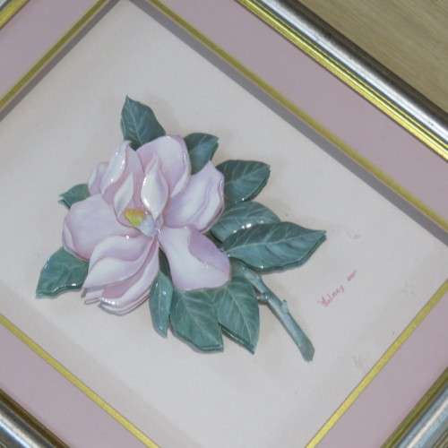 Framed 3d flower artwork signed Valmey - Sizes below