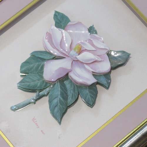 Framed 3d flower artwork signed Valmey - Sizes below