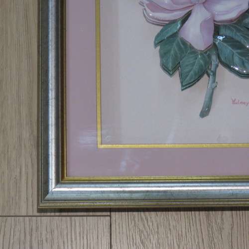 Framed 3d flower artwork signed Valmey - Sizes below