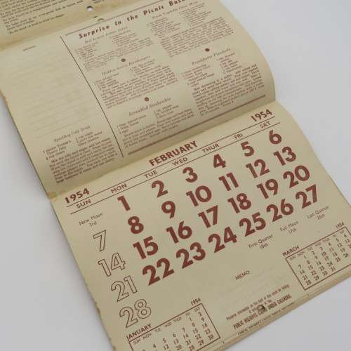 1954 Calendar Brokensha`s stores and garages Estcourt