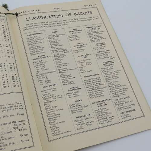March 1938 Bakers Limited Biscuit price list