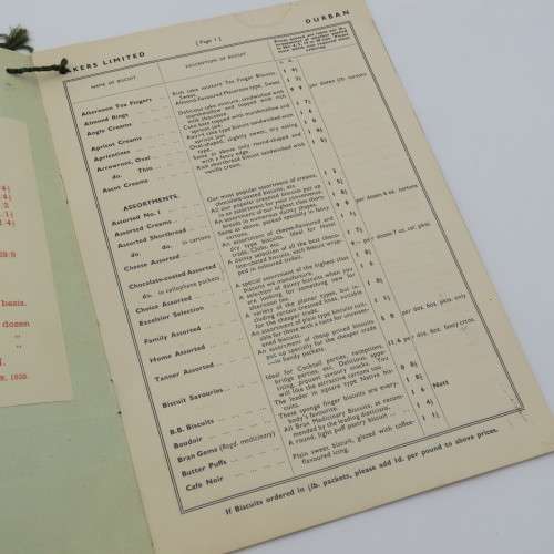 March 1938 Bakers Limited Biscuit price list