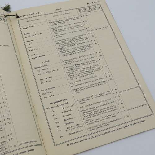 March 1938 Bakers Limited Biscuit price list