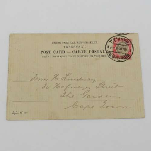 1904 Postcard posted from Middelburg, Transvaal to Cape Town - Picture of the Wonderboompoort Hotel