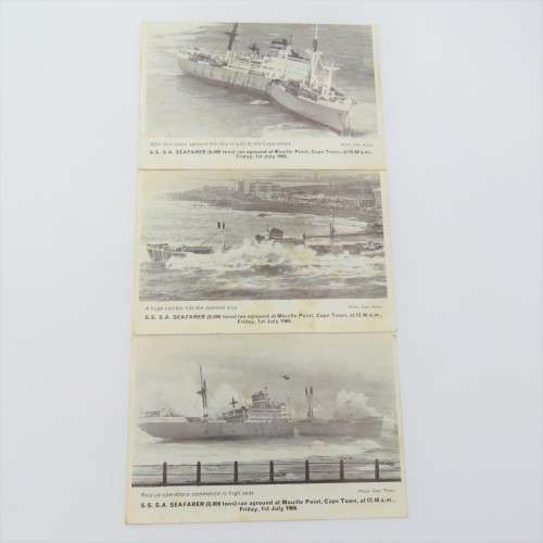 Lot of 3 postcards of the SS Seafarer which ran aground at Mouille Point, Cape Town 1966