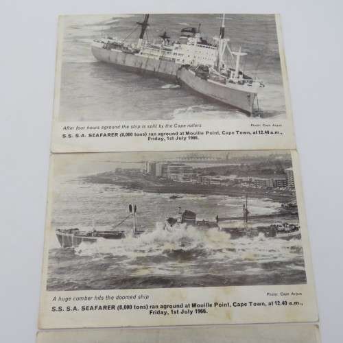 Lot of 3 postcards of the SS Seafarer which ran aground at Mouille Point, Cape Town 1966