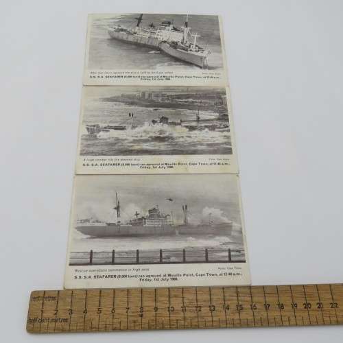 Lot of 3 postcards of the SS Seafarer which ran aground at Mouille Point, Cape Town 1966