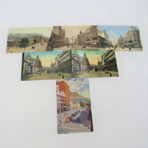 Lot of 6 vintage and antique postcards with pictures of Adderley Street Cape Town