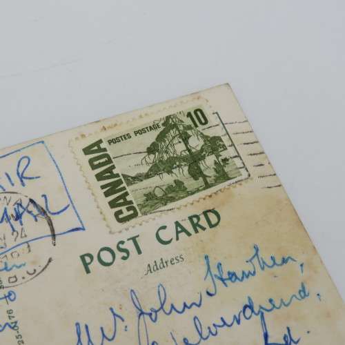 Postcard with picture of the Coronet Hotel in San Francisco - Posted from Canada to Cape Town