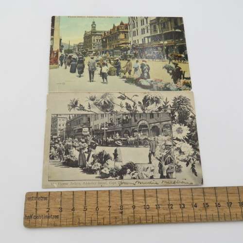2 Different postcards with pictures of the Flower sellers in Cape Town - Antique