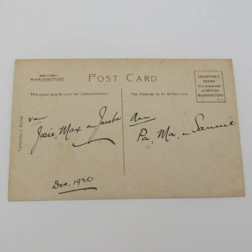 December 1920 Afrikaans Christmas postcard with flowers