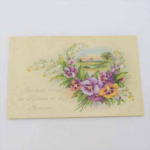 December 1920 Afrikaans Christmas postcard with flowers