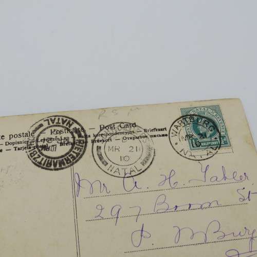1910 Romantic postcard sent from Wartburg, Natal to Malmesbury, Cape Colony - With German Poem