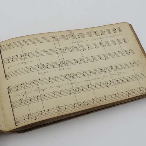 Handdrawn sheet music book - Muzijkboek voor drie en vier Stemmen Byeen Gebragt door D Farber 1845